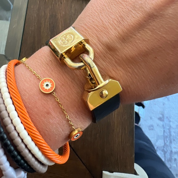 Tory Burch Black Leather Lock Bracelet - Picture 6 of 6